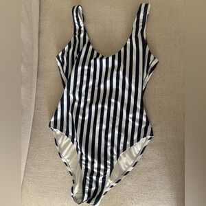 Andie Swim Striped Navy Blue and White One Piece